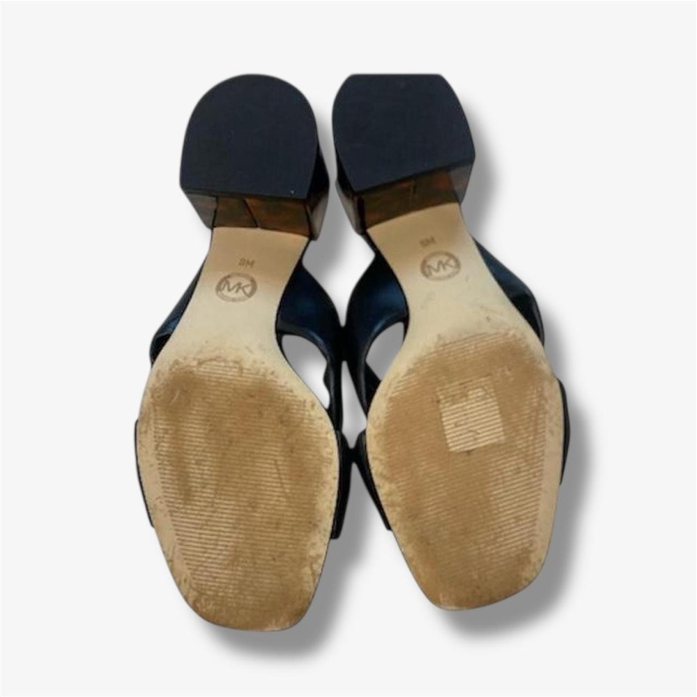 Michael Kors Black Leather Mules | Bow Slip-On Heels with Tortoise Block Heel - Picture 4 of 6